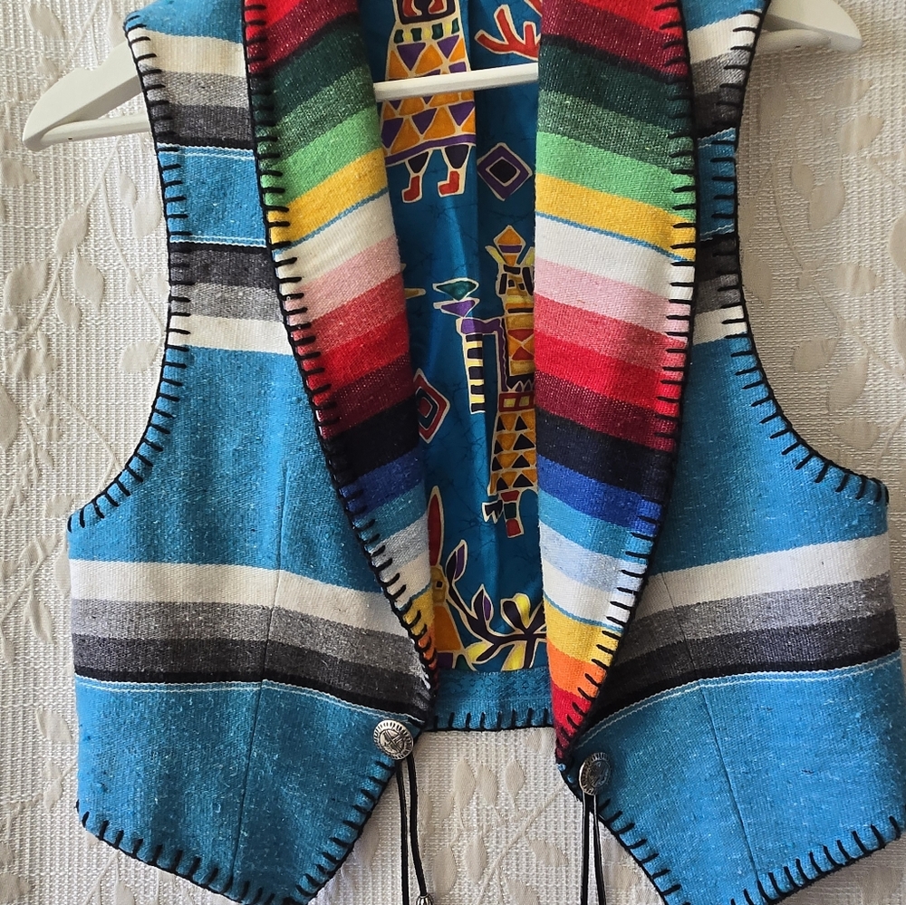 Handmade Vintage Native Patterned Wool Vest, Size XS/S - Picture 2 of 7